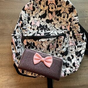 Minnie Mouse backpack and glittery wallet set. New without tags.